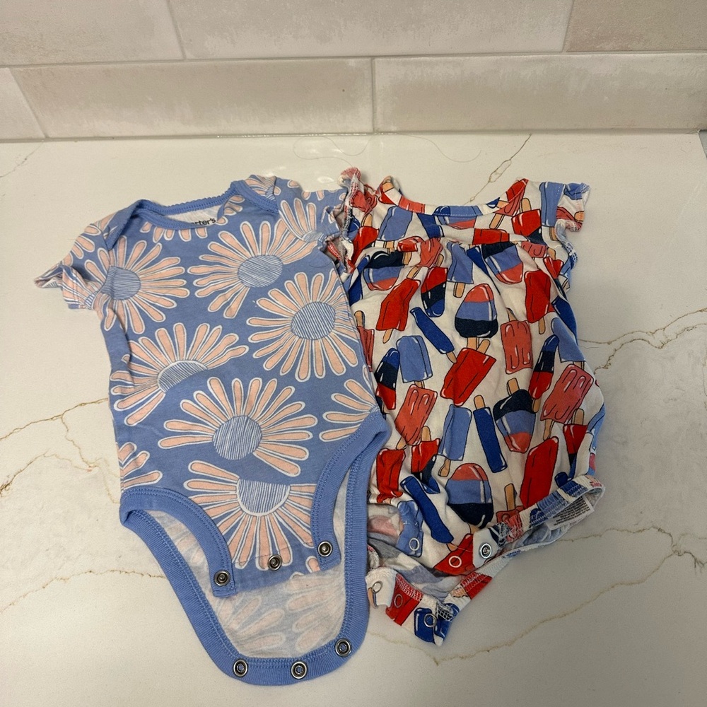 Blue Daisy & Popsicle Baby Onesies